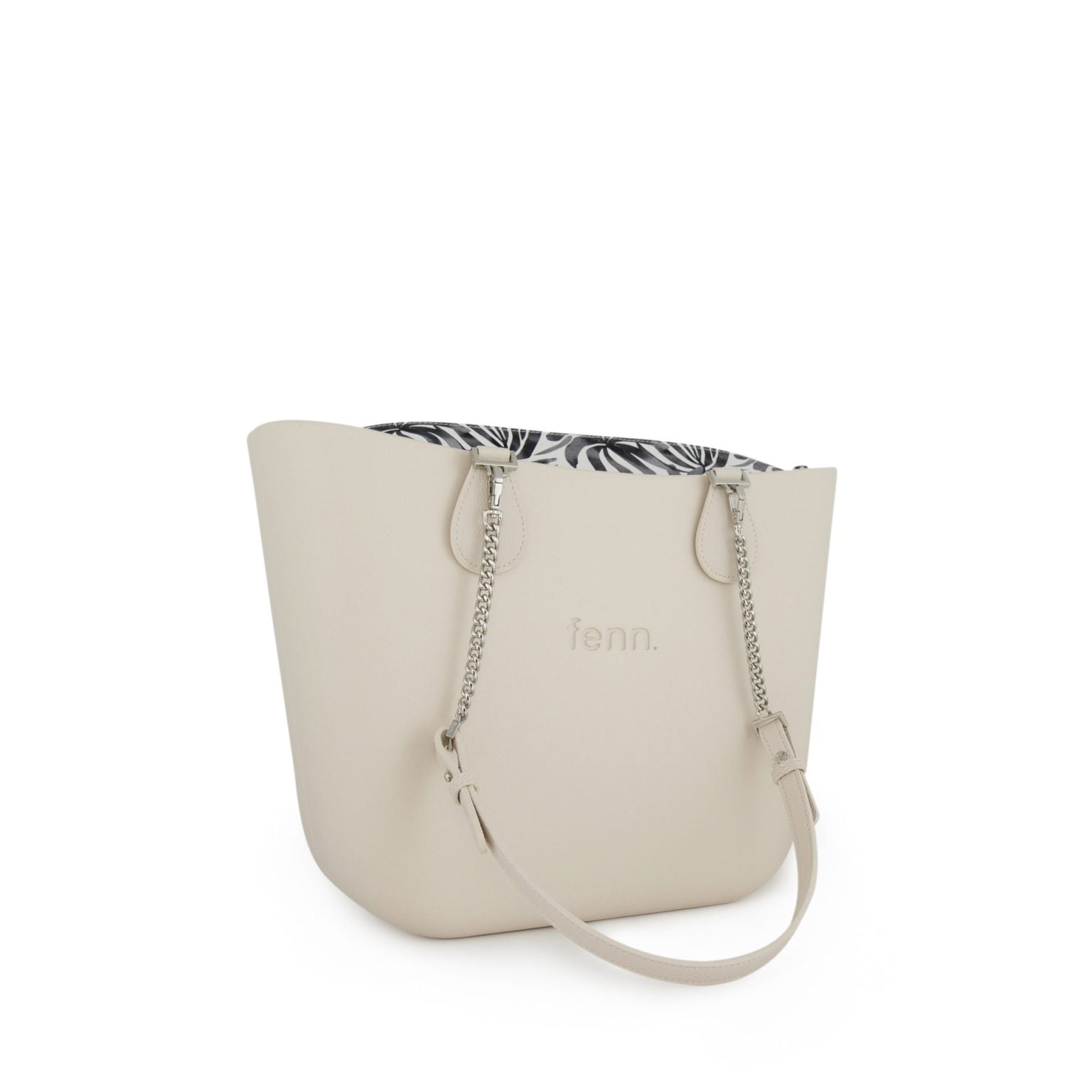 Fenn Original Collection – Champagne – Pattern Inner – Silver Zip – Champagne/ Silver Chain Handle