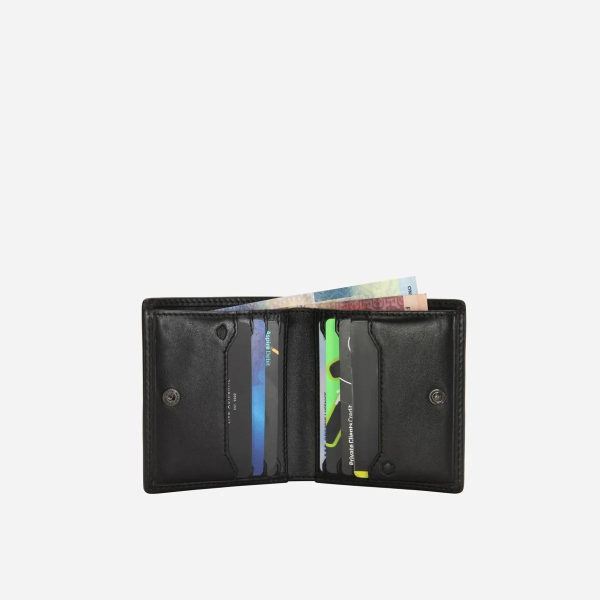 JEKYLL & HIDE MONACO SLIM BIFOLD CARD HOLDER WITH COIN, SOFT BLACK