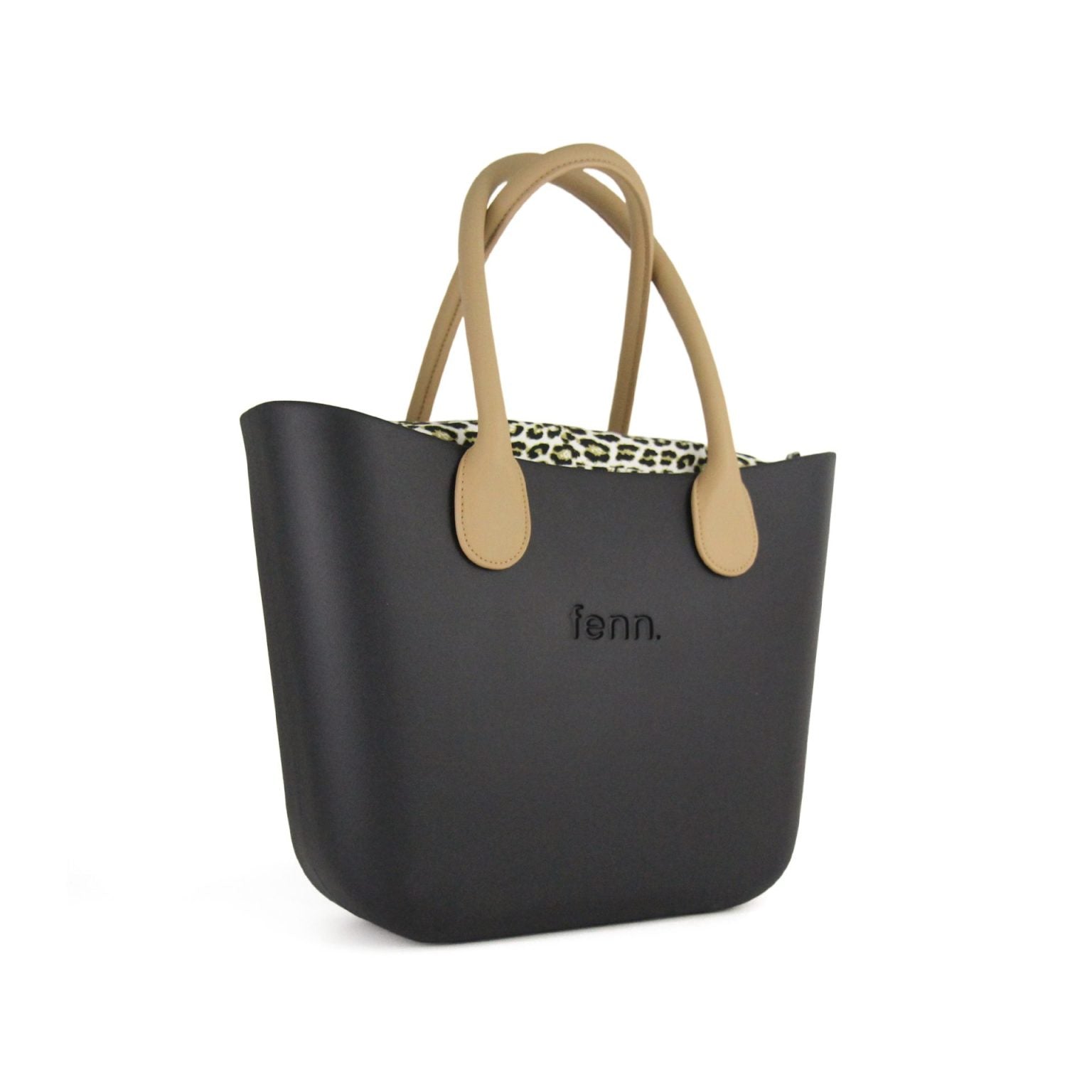 Fenn Original Collection – Black – Pattern Inner – Gold Zip – Light Tan Round Handle