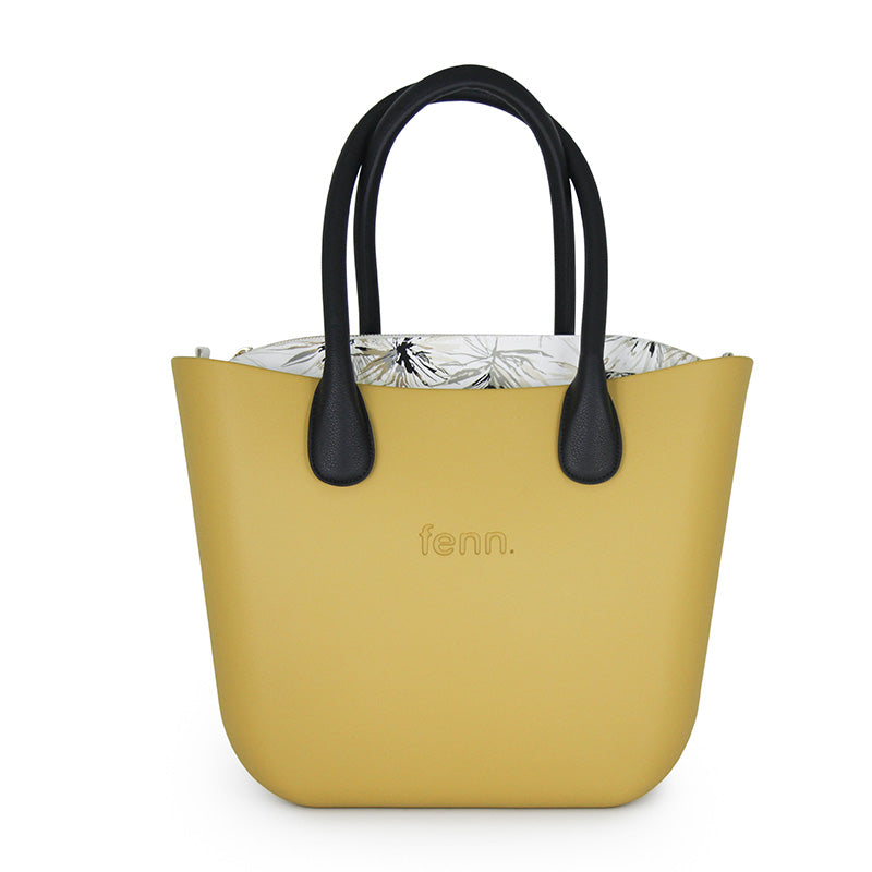 Fenn Original Collection – Mustard Yellow – Pattern Inner – Gold Zip – Black Round Handle