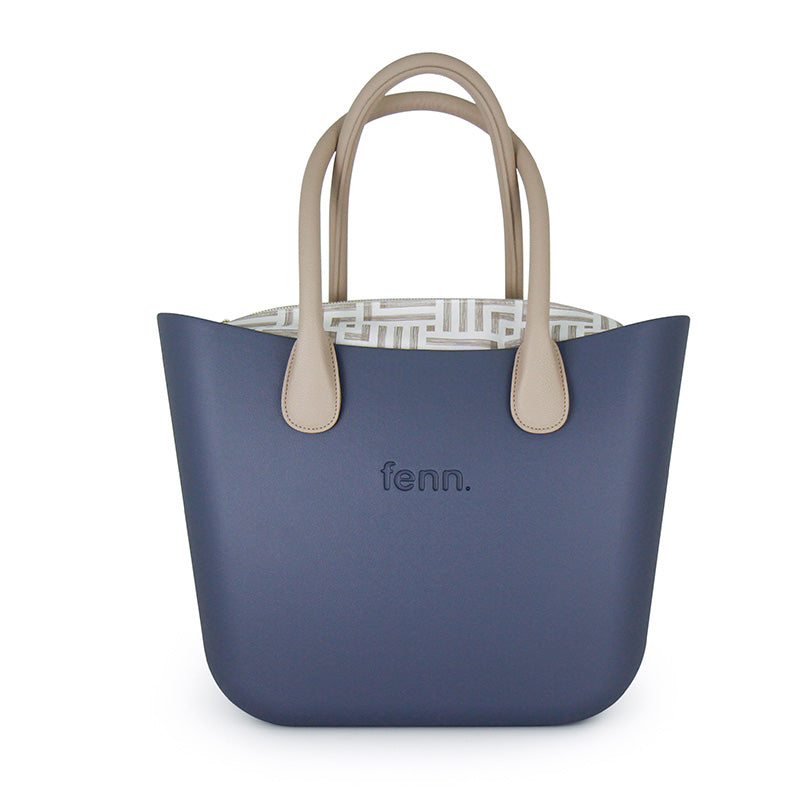 Fenn Original Collection – Denim – Pattern Inner – Gold Zip – Light Stone Round Handle