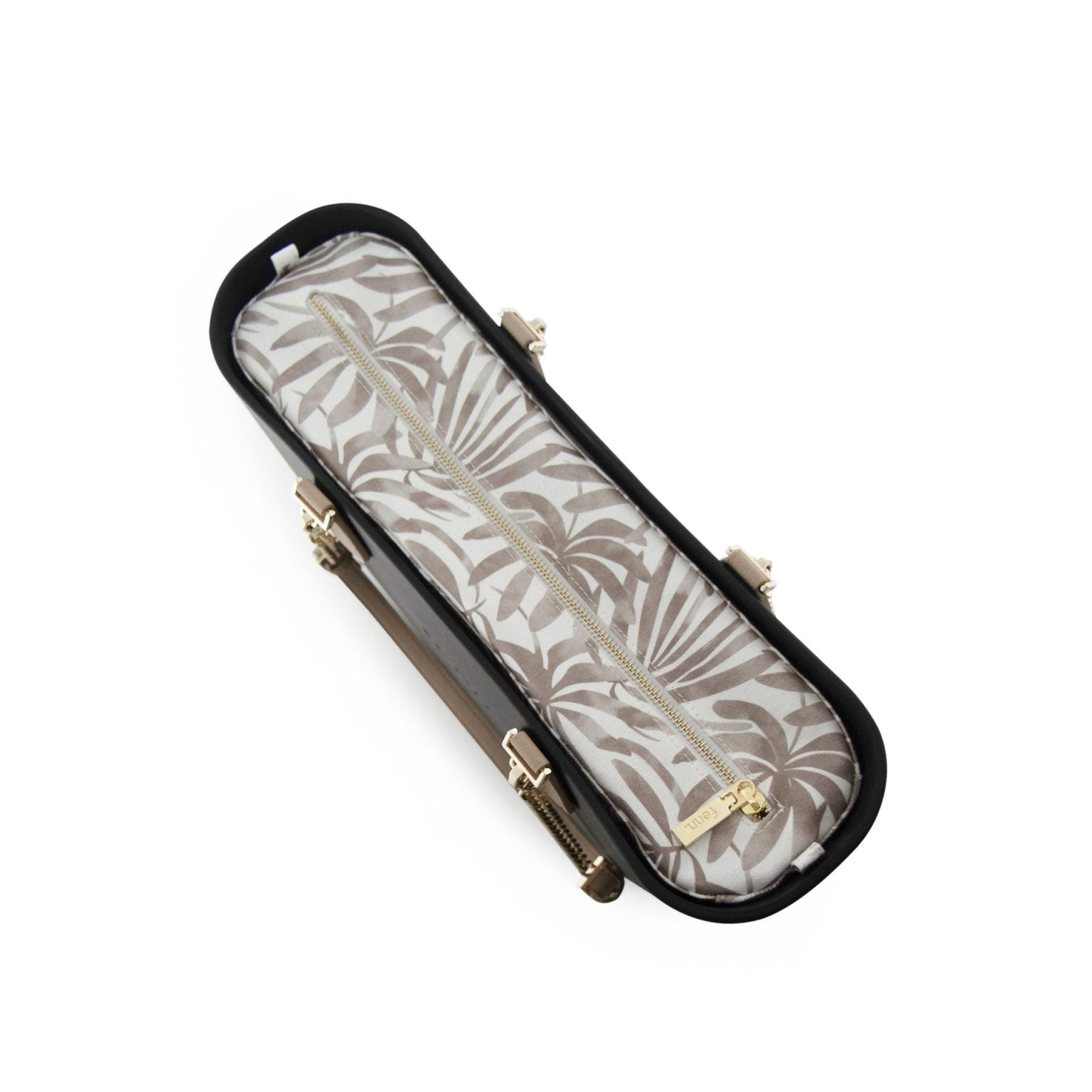 Fenn Original Collection – Black – Pattern Inner – Gold Zip – Light Stone/ Gold Chain Handle