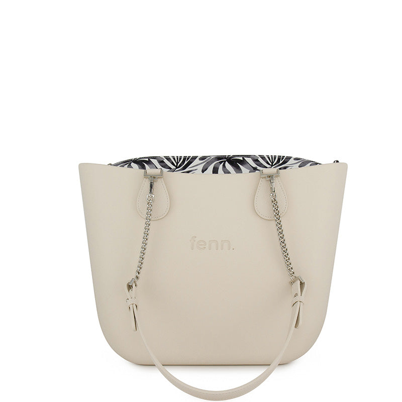 Fenn Original Collection – Champagne – Pattern Inner – Silver Zip – Champagne/ Silver Chain Handle