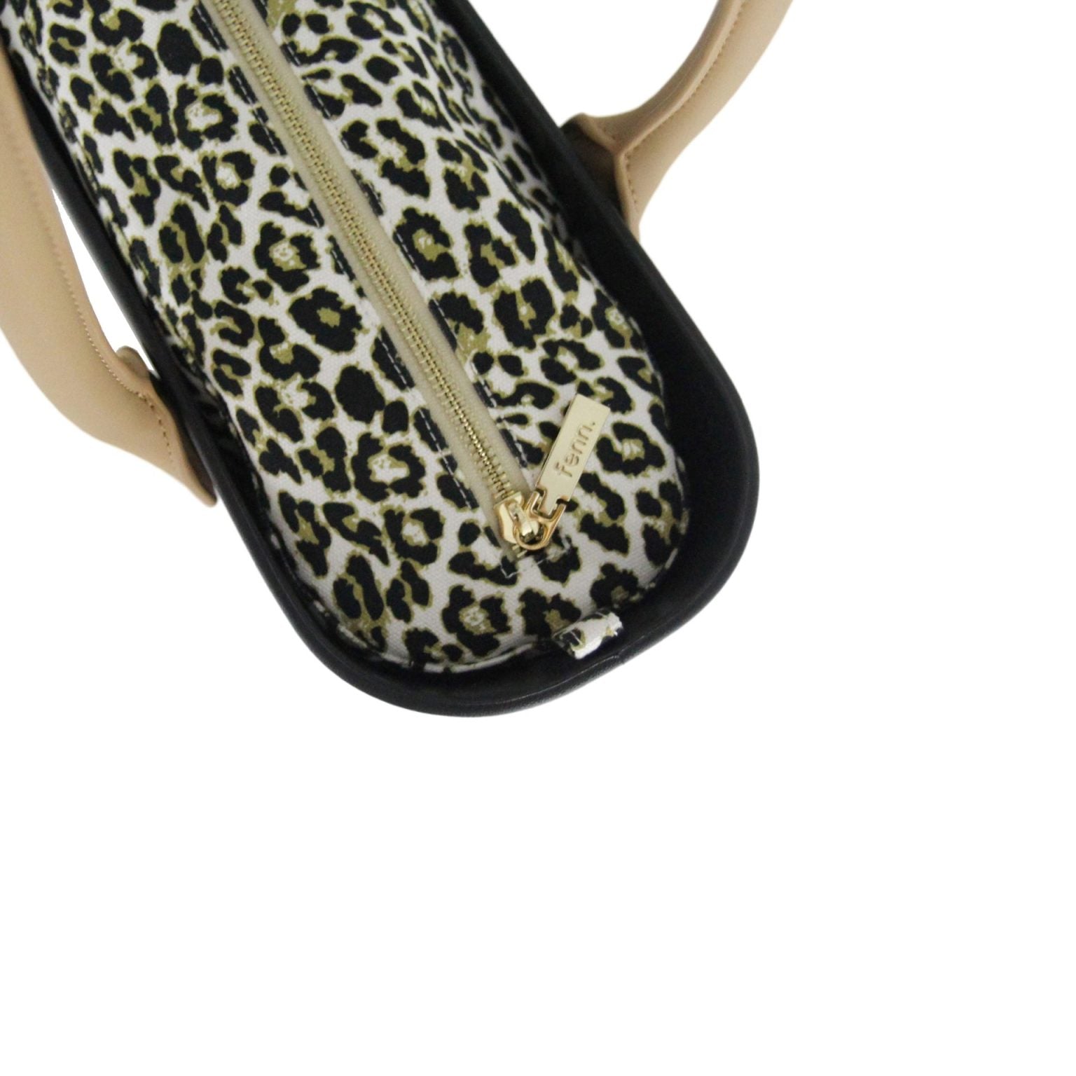 Fenn Original Collection – Black – Pattern Inner – Gold Zip – Light Tan Round Handle