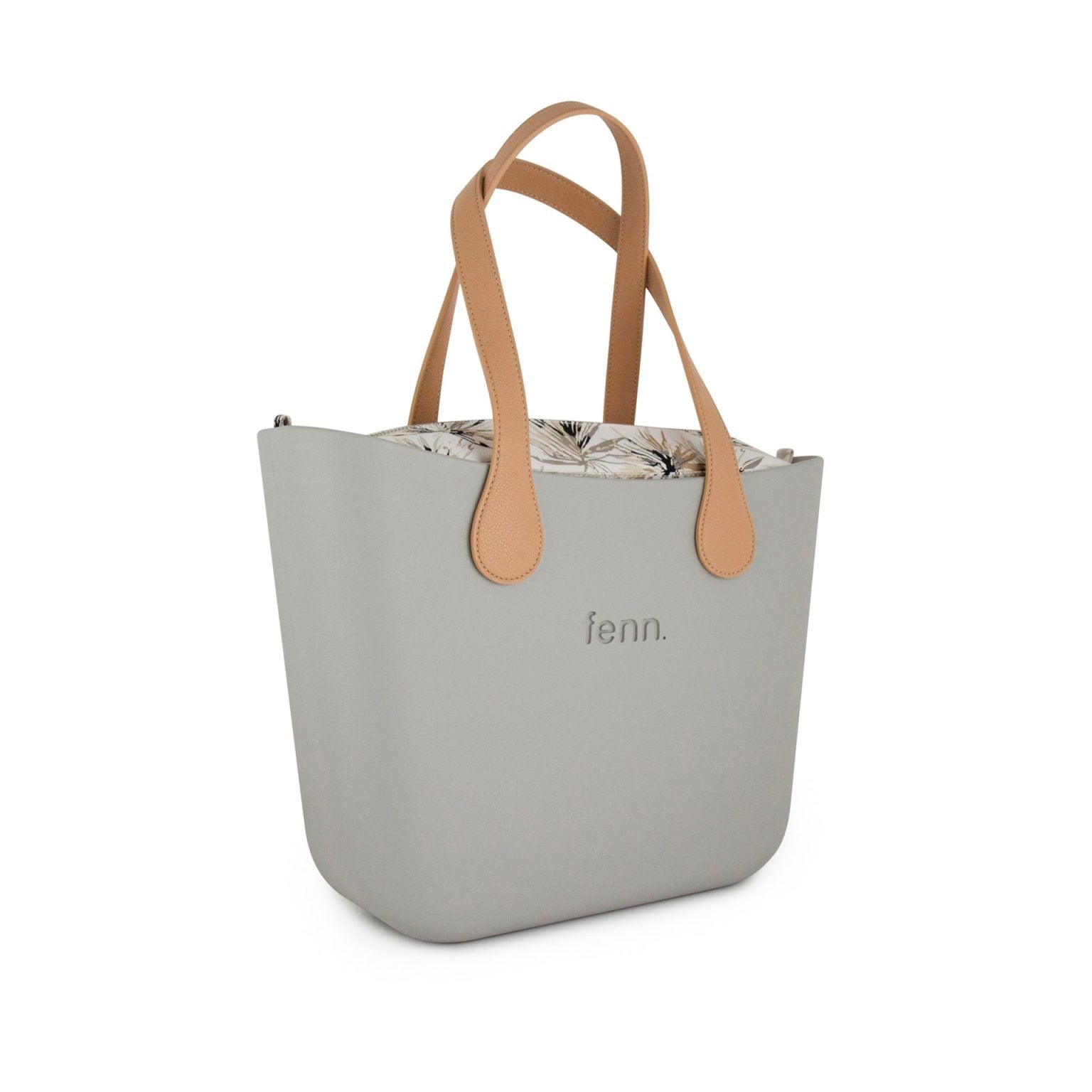 Fenn Original Collection – Grey – Pattern Inner – Silver Zip – Light Tan Flat Handle